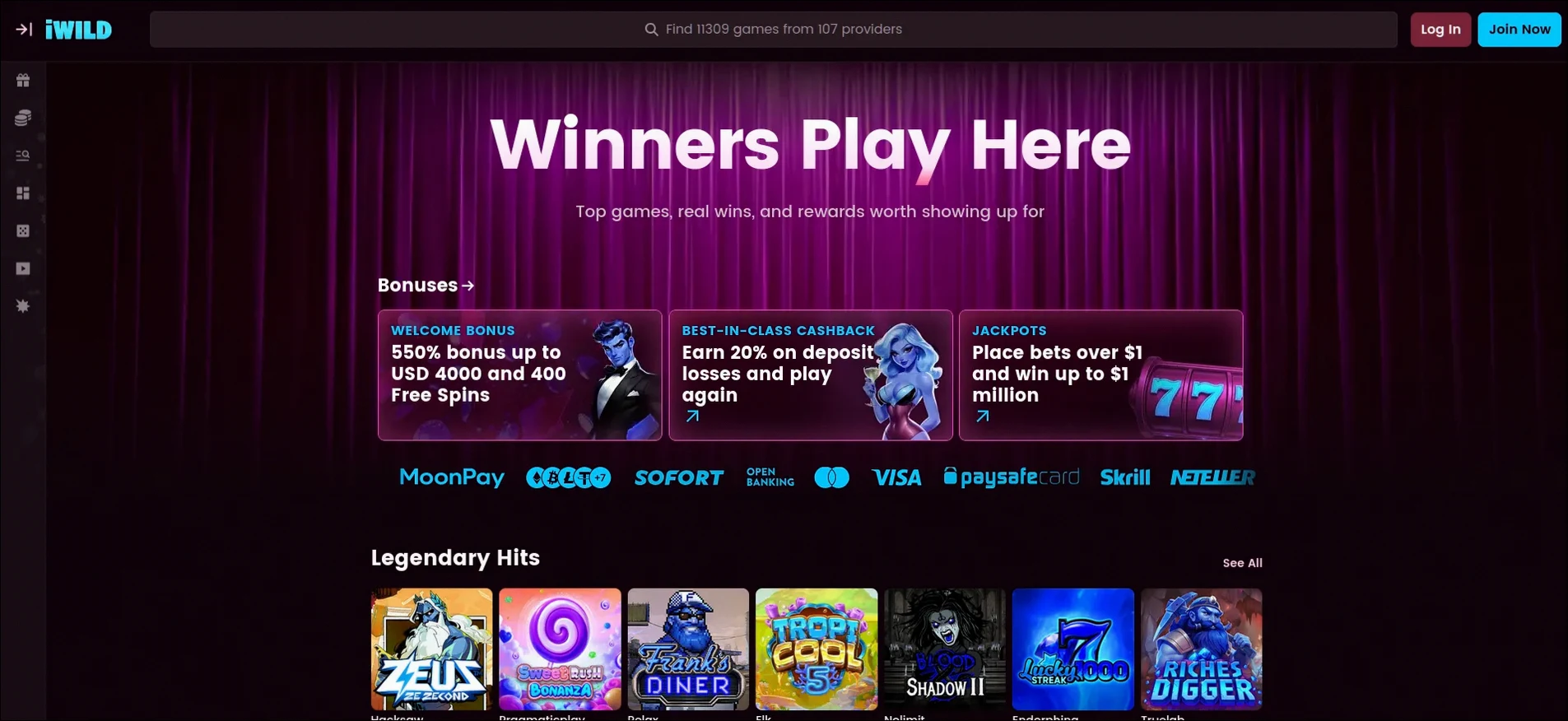 Iwild Casino bonus di benvenuto 550% fino a €4.000